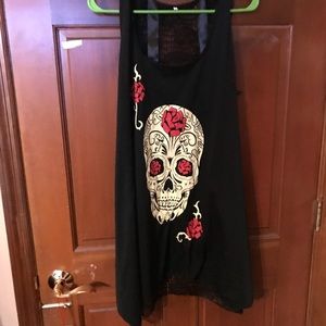 Tank top goth skeleton black net on back